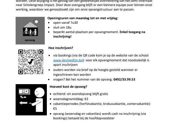 Wijzigingen opvang vanaf Schooljaar 2025 - 2026