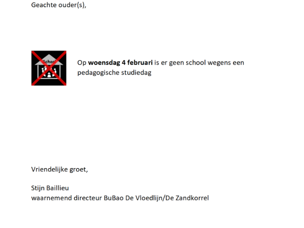 Geen school op woensdag 4 Februari
